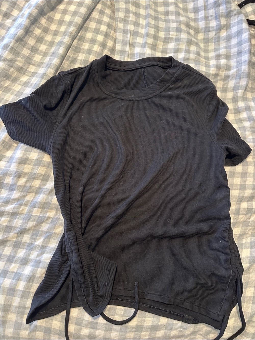 lululemon athletica Black Ribbed Short-Sleeve Crewneck Top with Side Ties